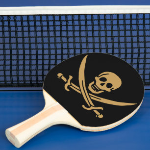 Raquete De Ping Pong Aztec Dourado Crânio e Cutlass Pirata Calico Jack