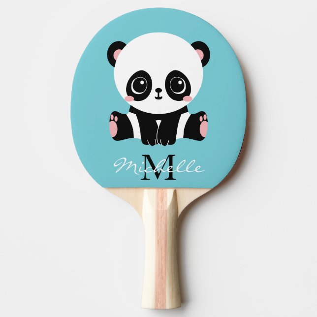 Raquete De Ping Pong Azul de bolha personalizada Panda branca monograma (Frente)
