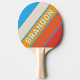 Raquete De Ping Pong Azul de Surf Desbotado com Listras Ousadas e Nome
