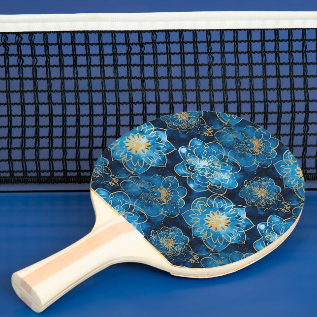 Raquete De Ping Pong Azul Elegante e Dourado Floral - Na moda botânico (Insitu)