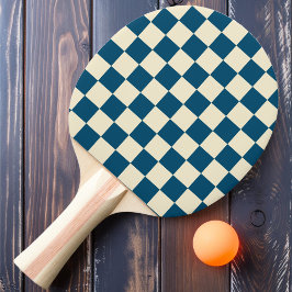 Raquete De Ping Pong Azul Escuro e Xadrez Creme