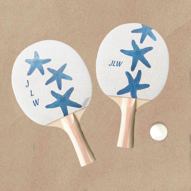 Raquete De Ping Pong Azul-estrela branco personalizado náutico (Criador carregado)