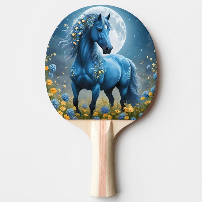 Raquete De Ping Pong Azul Fantasia Flores de Lua de Cavalo Mágico, (Frente)