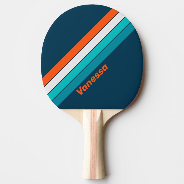 Raquete De Ping Pong Azul-marinho com Listras e Nome (Frente)