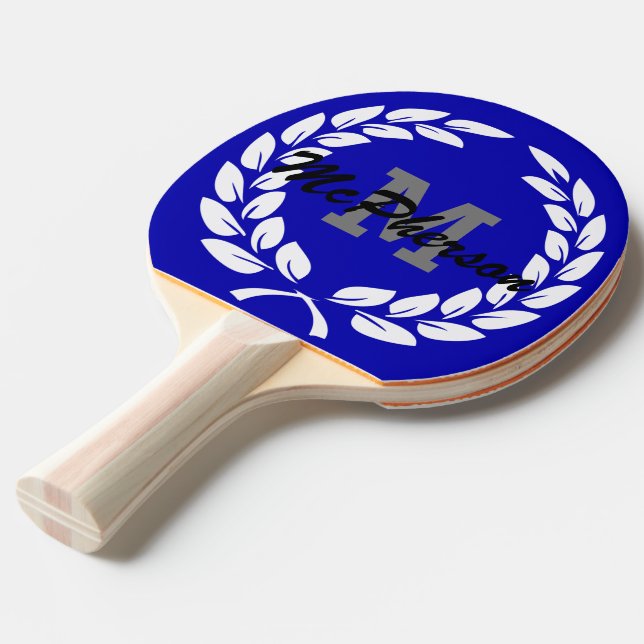 Raquete De Ping Pong Azul Real com Terra Vitória e Monograma/Nome (Frente inclinada)
