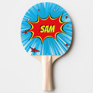 Raquete De Ping Pong Azul & vermelho Stars a explosão cómica