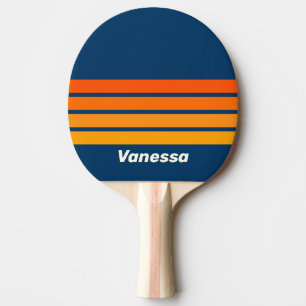 Raquete De Ping Pong Azul Vintage com Listras e Nome
