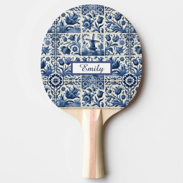 Raquete De Ping Pong Azulejos Delft Elegantes Personalizados (Frente)