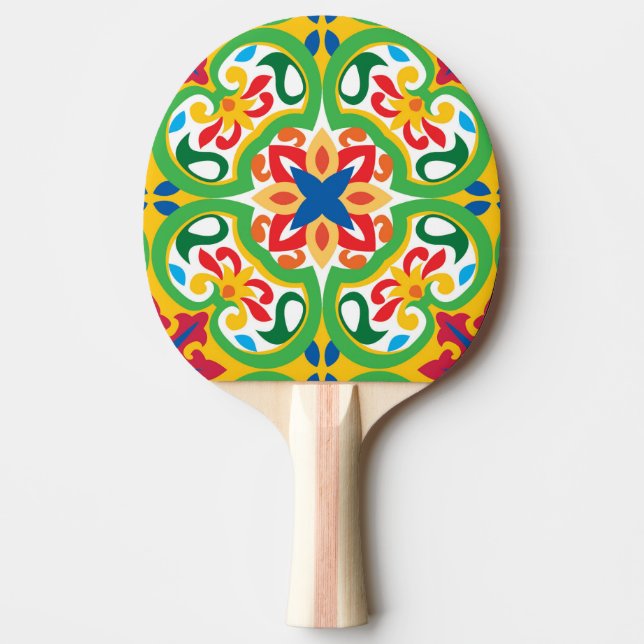 Raquete De Ping Pong 💛 🧡 Azulejos, um padrão muito decorativo. (Frente)