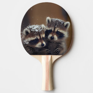 Raquete De Ping Pong Baby Raccoons Huddle in Falling Snow
