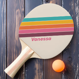 Raquete De Ping Pong Balas Antigas Listradas de Arco-Íris com Nome