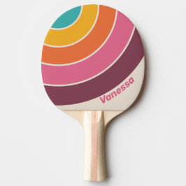 Raquete De Ping Pong Balas Antigas Listras em Círculo Arco-íris com Nom