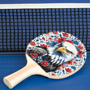 Raquete De Ping Pong Bald Eagle Red White e Blue Floral EUA