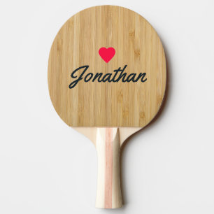 Raquete De Ping Pong Bambu Escuro Assinatura Coração Vintage