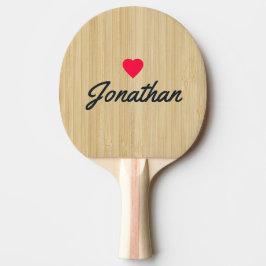 Raquete De Ping Pong Bambu Leve Assinatura Coração Vintage
