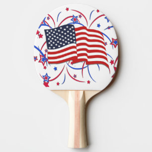 Raquete De Ping Pong Bandeira Americana e Fireworks