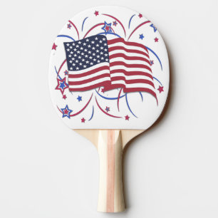 Raquete De Ping Pong Bandeira Americana e Fogos de Artifício