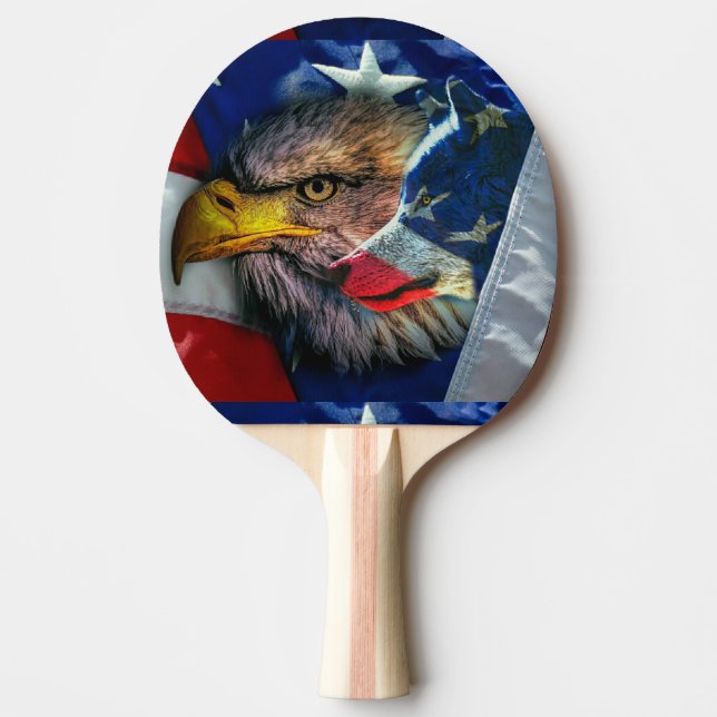 Raquete De Ping Pong Bandeira Patriótica Americana Bald Eagle Wolf (Frente)