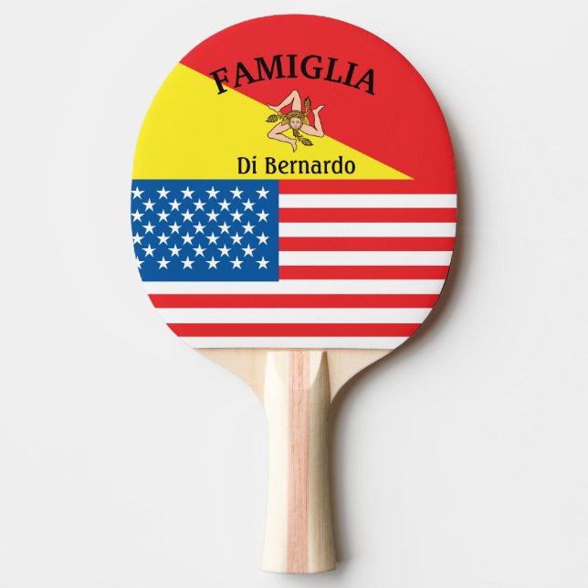 Raquete De Ping Pong Bandeira Siciliana-Americana Personalizada (Frente)