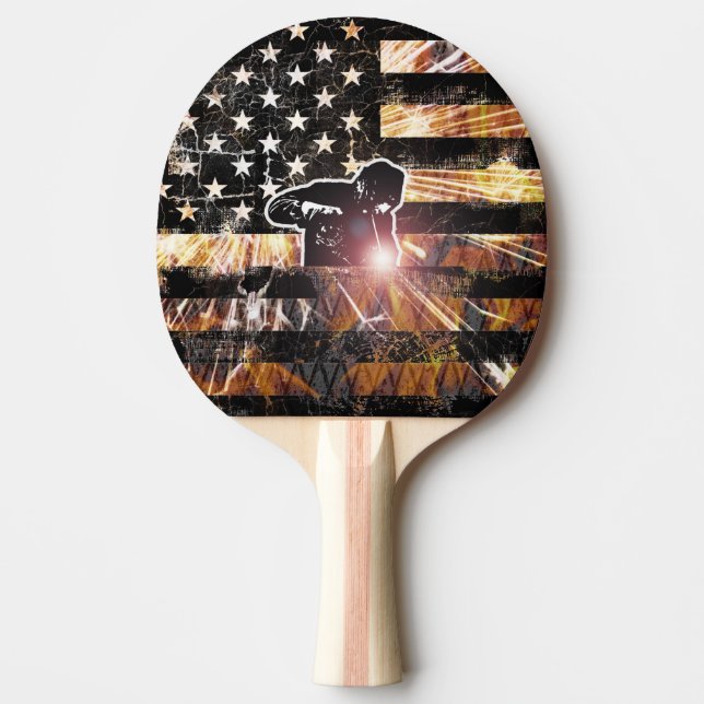 Raquete De Ping Pong Bandeiras e chamas de soldadura (Frente)