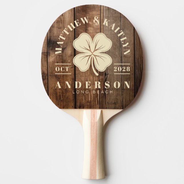 Raquete De Ping Pong Barn Floor Boards  Irish Clover Wedding Crest (Frente)