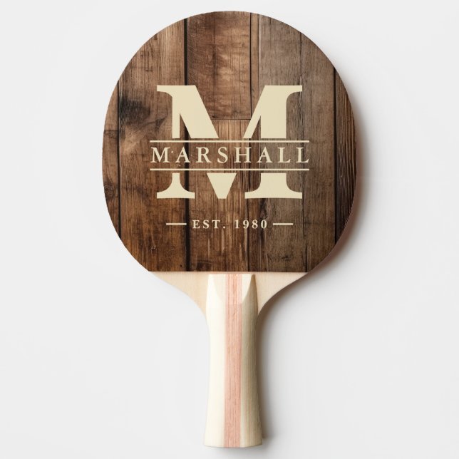Raquete De Ping Pong Barn Floor Boards Monogram & Name Overlay (Frente)