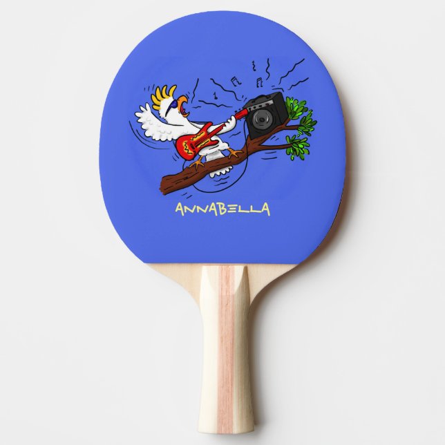 Raquete De Ping Pong Batuta engraçada tocando cartoon de violão (Frente)