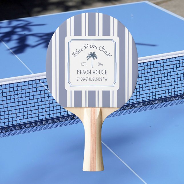 Raquete De Ping Pong Beach House Blue Stripes Coaster Farmhouse (In situ)