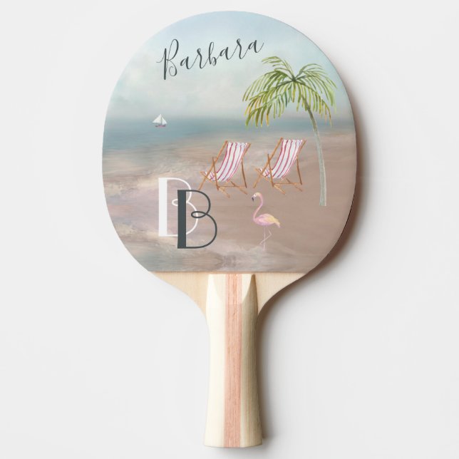 Raquete De Ping Pong Beach Sand Ocean Palm Tropical (Frente)