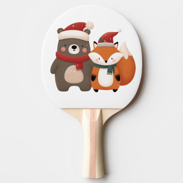 Raquete De Ping Pong Bear e Raposa Cubra de Natal/Inverno (Frente)