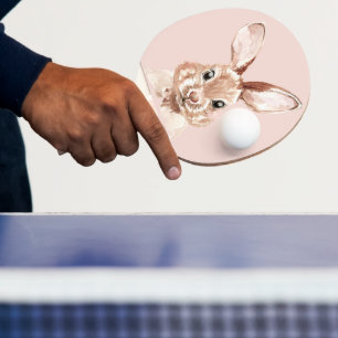 Raquete De Ping Pong Bela Moderna Pastel Cor de Água Rosa Coelhinho Lin