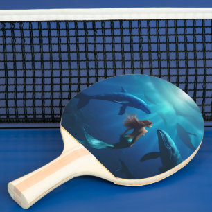 Raquete De Ping Pong Bela Sereia Nadando Com Baleias Jubarte,