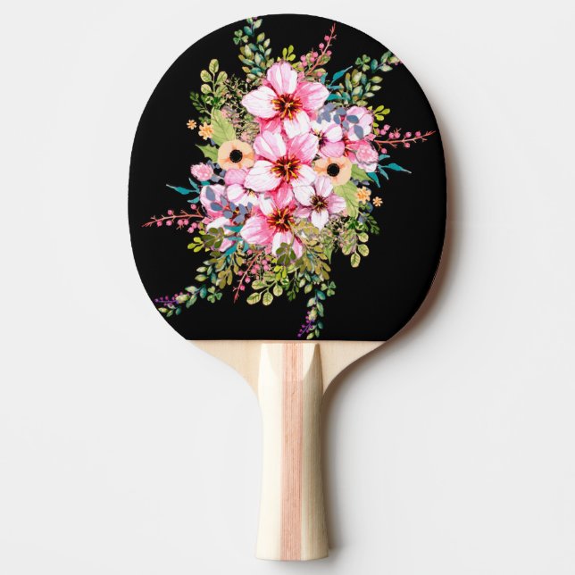 Raquete De Ping Pong Belas Flores Saltam do Preto (Frente)
