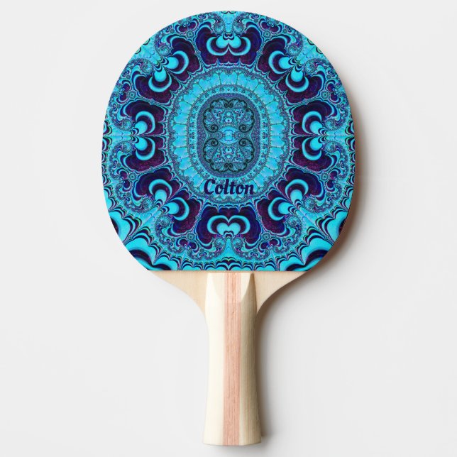 Raquete De Ping Pong BELEZA AZUL ~ Fractal original ~ (Frente)