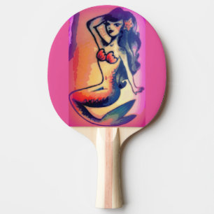 Raquete De Ping Pong beleza da sereia de cabelos escuros
