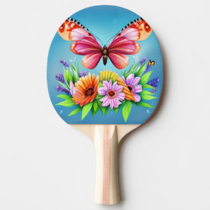 Raquete De Ping Pong Belo Colorir Borboleta e Flor