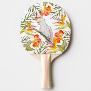 Raquete De Ping Pong Belo desenho de papagaios de aquarela
