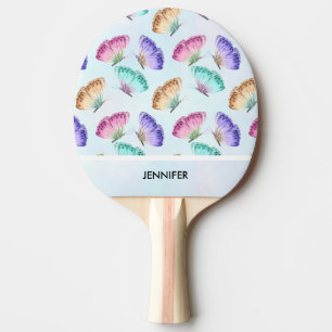 Raquete De Ping Pong Belo Padrão de Borboleta de Aquarela