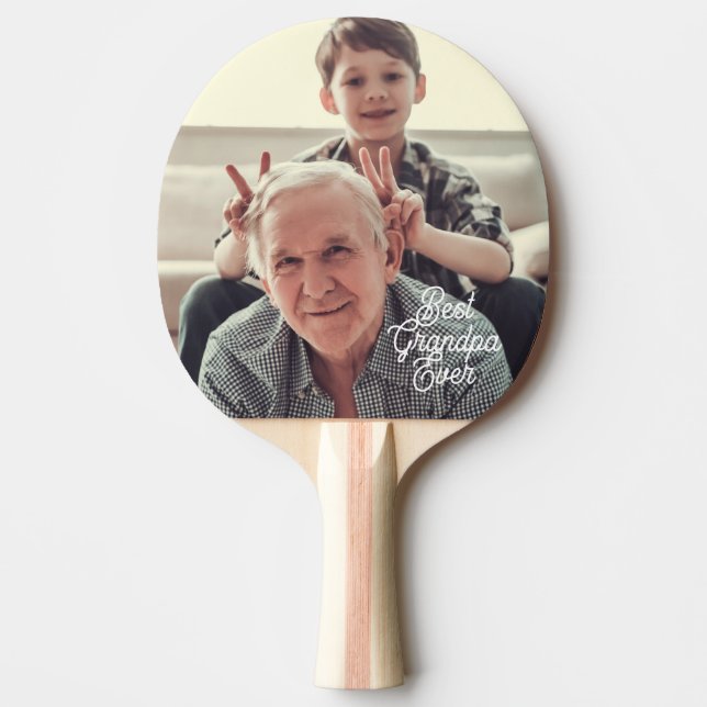Raquete De Ping Pong Best Grandpa Ever Photo Script Custom (Frente)