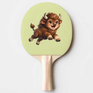 Raquete De Ping Pong Bisão Adorável Correndo Alegremente com um Sorriso