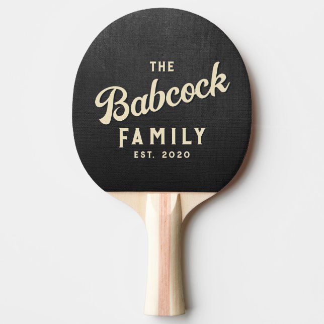 Raquete De Ping Pong Black Canvas Retro Family Name & Year (Frente)