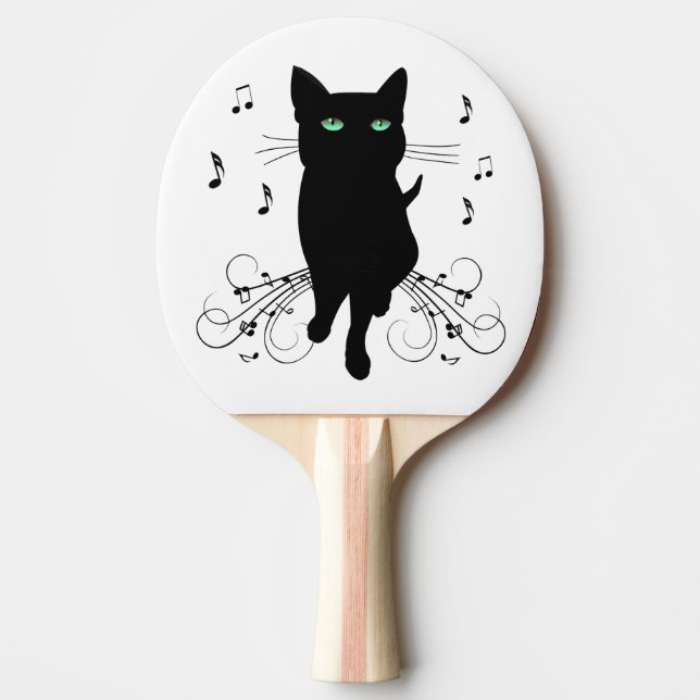 Raquete De Ping Pong Black Cat Surrounded by Whispering Notes of Music (Frente)