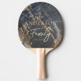 Raquete De Ping Pong Black Marble & Gold Stone Hand Written Family Name