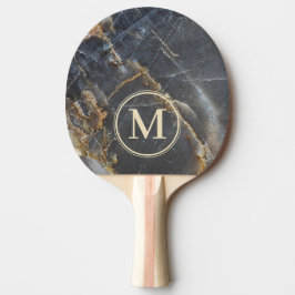 Raquete De Ping Pong Black Marble & Gold Stone Stone Monogram
