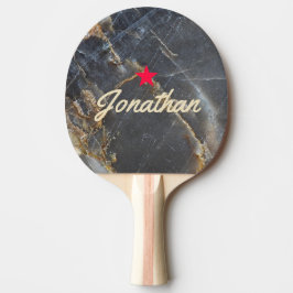 Raquete De Ping Pong Black Marble & Gold Stone Vintage Star Signature