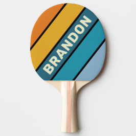 Raquete De Ping Pong Black Rainbow Bold Striped with Name