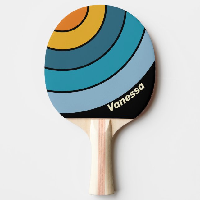 Raquete De Ping Pong Black Rainbow Circle Stripe with Name (Frente)