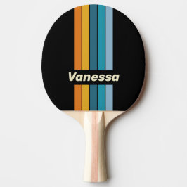Raquete De Ping Pong Black Rainbow Pin Striped with Name
