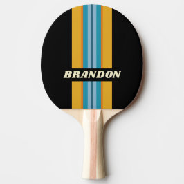 Raquete De Ping Pong Black Rainbow Rally Stripe with Name