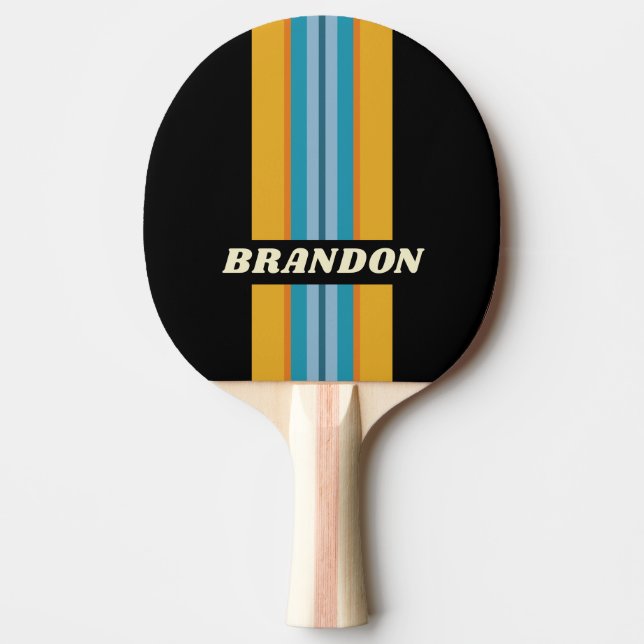 Raquete De Ping Pong Black Rainbow Rally Stripe with Name (Frente)